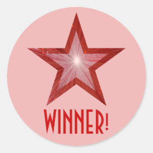 Roter Stern "WINNER" Rundaufkleber in hellrosa! Runder Aufkleber