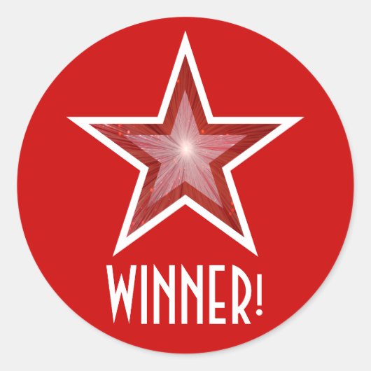 Roter Stern "WINNER" runder Aufkleber rot! (Vorderseite)
