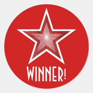 Roter Stern "WINNER" runder Aufkleber rot!