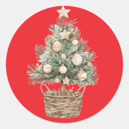 Roter Sticker mit rustikalem Weihnachtsbaum