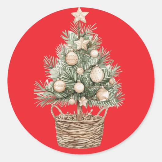 Roter Sticker mit rustikalem Weihnachtsbaum (Vorderseite)