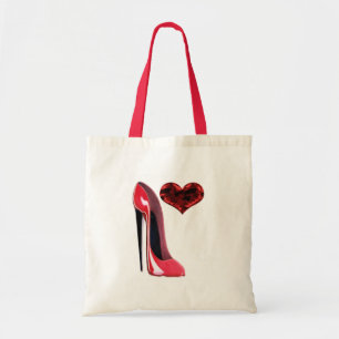 Roter Stilett-Schuh- und Herz3d Entwurf Tragetasche
