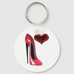 Roter Stilett-Schuh und Herz 3D Schlüsselanhänger
