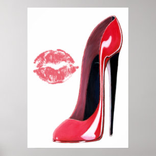 Roter Stilett-Schuh und rotes Lippenkunst-Plakat Poster
