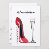 Roter Stiletto Corkschraube Ferse und Champagne Fl Einladung (Vorne/Hinten)