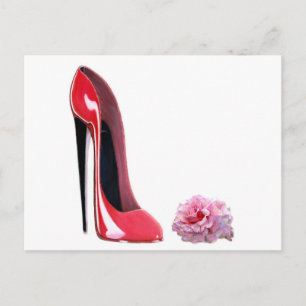 Roter Stiletto-Schnürschuh und Rose Postkarte
