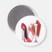 Roter Stiletto Shoe, Champagne und Herz Magnet (Vorderseite/Rückseite)