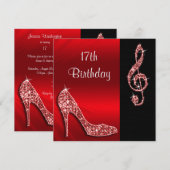 Roter Stiletto & Treble Cleft 17. Geburtstag Einladung (Vorne/Hinten)