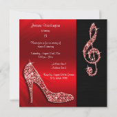 Roter Stiletto & Treble Cleft 21. Geburtstag Einladung (Rückseite)