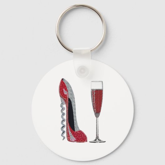 Roter Stiletto und Roter Wein Kunst Schlüsselanhänger (Vorderseite)