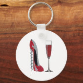 Roter Stiletto und Roter Wein Kunst Schlüsselanhänger (Vorderseite)