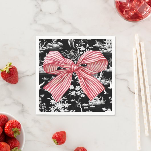 Roter Streifen Bow Chinoiserie Preppy Napkin Serviette (Beispiel)