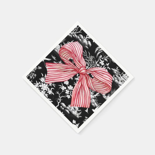 Roter Streifen Bow Chinoiserie Preppy Napkin Serviette (Ecke)