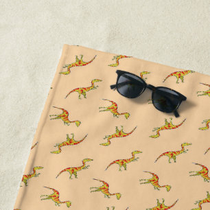 Roter Streifen gelbe Dinosaurier-Muster Strandtuch