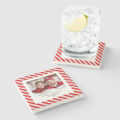 "Roter Streifen mit Foto Frohe Weihnachten und Nam Steinuntersetzer (Seitenansicht)