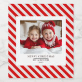 "Roter Streifen mit Foto Frohe Weihnachten und Nam Weinetikett (Einzelnes Label)