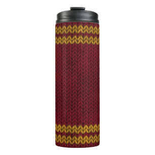 Roter Strick-Look Stripmuster Thermosbecher
