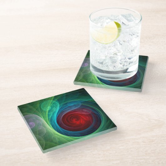 Roter Sturm Floral Modernes Abstraktes Kunstfarbmu Glasuntersetzer (Schrägansicht)