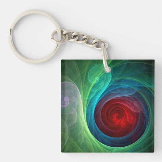 Roter Sturm Floral Modernes Abstraktes Kunstfarbmu Schlüsselanhänger (Vorderseite)