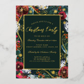 Roter Swirl Blume Rahmen Weihnachts-Party Folieneinladung (Vorderseite)