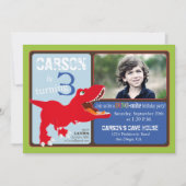 Roter T-Rex Dinosaurier-dritte Einladung (Vorderseite)