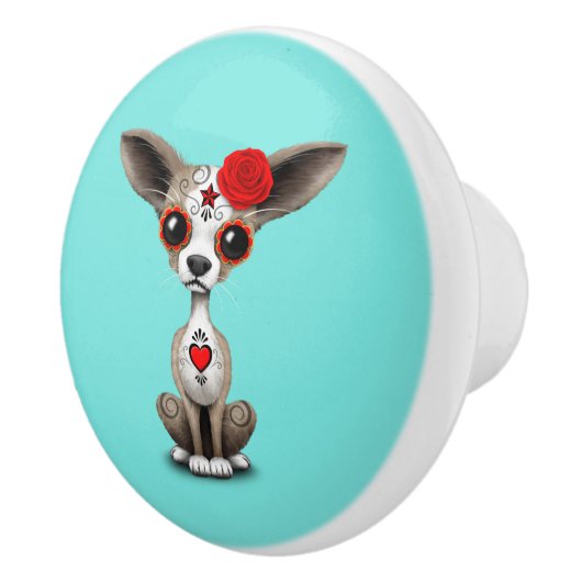 Roter Tag der toten Chihuahua Keramikknauf (Rechts)