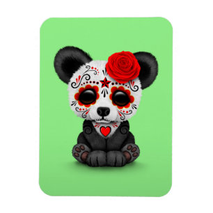 Roter Tag des Toten Zucker Skull Panda auf Grün Magnet