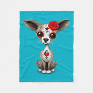 Roter Tag des toten Zuckerschädel-Chihuahua-Welpe Fleecedecke