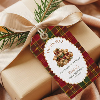 Roter Tartan Karo Weihnachts-Teddybär-Dankeschön Geschenkanhänger