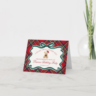 Roter Tartan-Karo-Weihnachtsbär Geburtstag Dankesc Dankeskarte