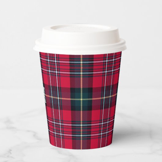 Roter Tartan mit (oder ohne) Monogramm Pappbecher (Links)