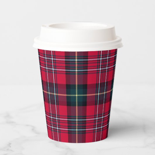 Roter Tartan mit (oder ohne) Monogramm Pappbecher (Rückseite)
