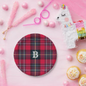 Roter Tartan mit (oder ohne) Monogramm Pappteller (Party)