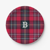 Roter Tartan mit (oder ohne) Monogramm Pappteller (Vorderseite)