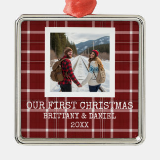 Roter Tartan Unser erstes Weihnachten Ornament Aus Metall