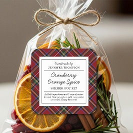 Roter Tartan Urlaubssimmer Pot Quadratischer Aufkleber