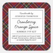 Roter Tartan Urlaubssimmer Pot Quadratischer Aufkleber (Vorderseite)