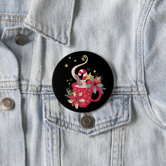 Roter Teacup Zimt Sticks Poinsettias, Gold Stars Button (Beispiel)