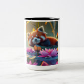 Roter Teller auf einem Login-Lotusteich Zweifarbige Tasse (Mittel)