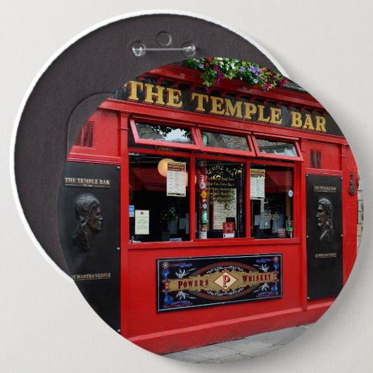 Roter Tempel-Bar Pub in Dublin-Knopf Button (Vorne & Hinten)
