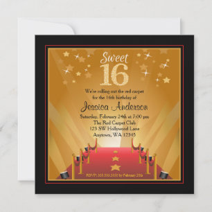 Roter Teppich Hollywood Star Sweet 16 Geburtstag Einladung