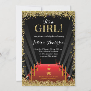 Roter-Teppich-Hollywood-Unechter-Glitter-Girl-Baby Einladung