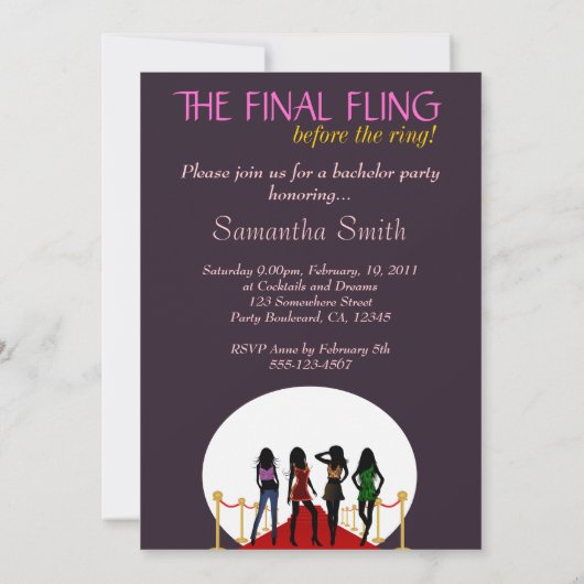 Roter Teppich Junggeselinnen-Abschied Lila Hens Ei Einladung