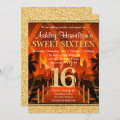 Roter Teppich-Stadt-GoldGlitzer-Bonbon 16 Einladung (Vorne/Hinten)