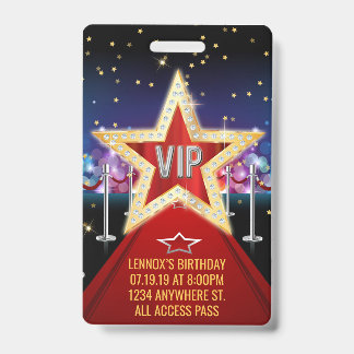 Roter-Teppich-VIP-Pass-Geburtstagsabzeichen-Einlad Ausweis