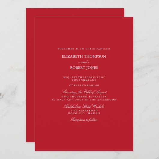 Roter Teppichboden - Trend mit fester Farbe Einladung (Vorne/Hinten)