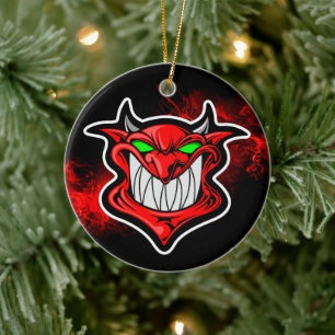 Roter Teufel-Dämon-Maskottchen Keramik-Weihnachtsb Keramik Ornament