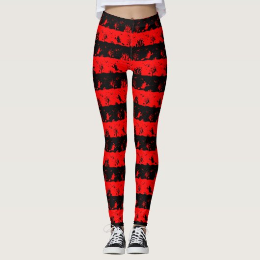 Roter Teufel und Schwarzer Halloween-Albtraum Leggings (Vorderseite)