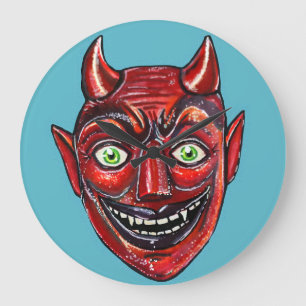 Roter Teufel Vintage Halloween  Große Wanduhr