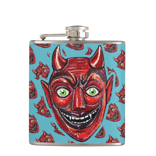 Roter Teufel Vintage Halloweenies Flachmann (Vorderseite)